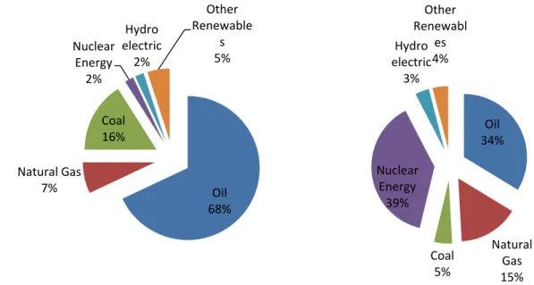 Figure 2: The French energy mix in 1973 and 2008 (in %) 