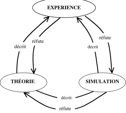 Figure 1 : Triade expérience, théorie, simulation, selon Wagensberg (1985 p. 105)