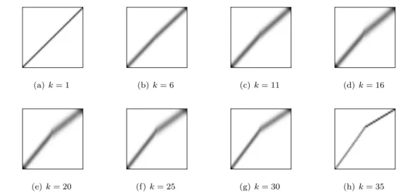 figure 2 we show the evolution of the marginals on the cone given by (et k )#µ ∈ P(C) for the