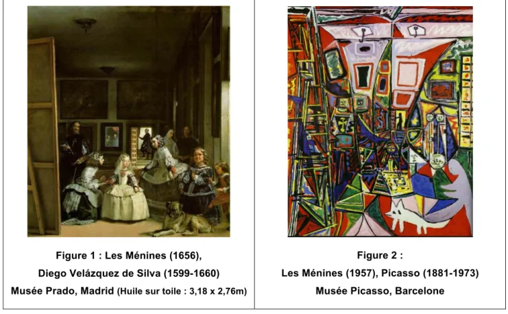 Figure 1 : Les Ménines (1656),  Diego Velázquez de Silva (1599-1660)  Musée Prado, Madrid  (Huile sur toile : 3,18 x 2,76m)
