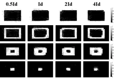 Figure 2.3: The estimated probabilistic templates for the model with fixed Γ g . Each column corresponds to Γ g = 0.5Id, Id, 2Id and 4Id, each row corresponds to one