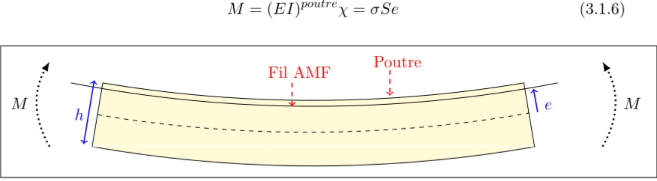 Figure 3.1.3 – Fil AMF fix´ e ` a la poutre courb´ee dans le sens positif