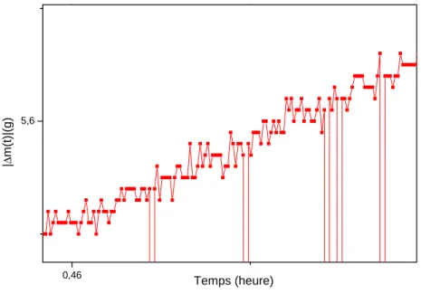 Figure 2.8  Zoom au niveau de la courbe de perte de masse brute (Fig. 2.7 .a), montrant des résultats de mesures assez bruités.