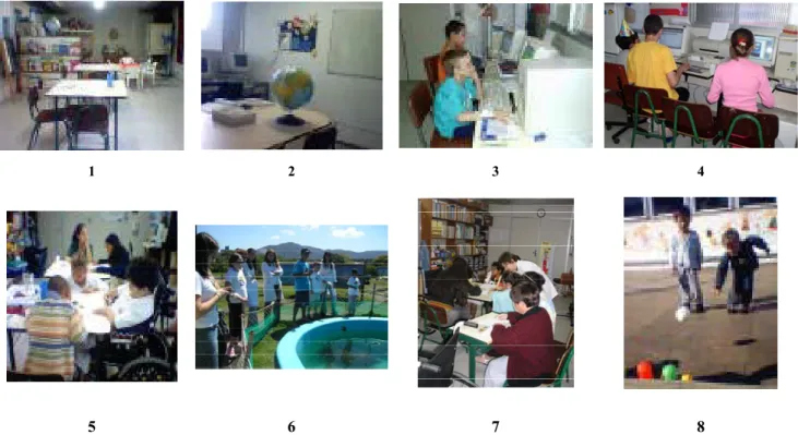 Figure 1 : salle de classe du primaire à l’HIJG – Figures 2 a 6 : salle de classe du collège à l’HIJG Figure 7 : activité des élèves du collège hors de l’Hôpital – Figure 8 : coin soleil à l’HIJG