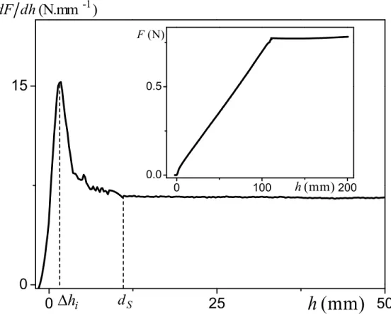 Figure 3.2 – Variation de la force par unité de distance en fonction de la profondeur d’immer-