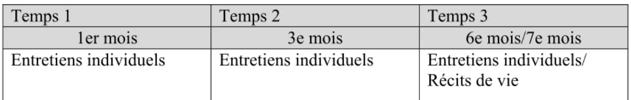 Tableau 12  Calendrier d’entretiens 