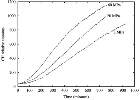 Figure 8 : La quantité de Portlandite en fonction du temps pour   un ciment pétrolier classe G hydraté à 25°C (d’après Jupe et Wilkinson, 2011) 