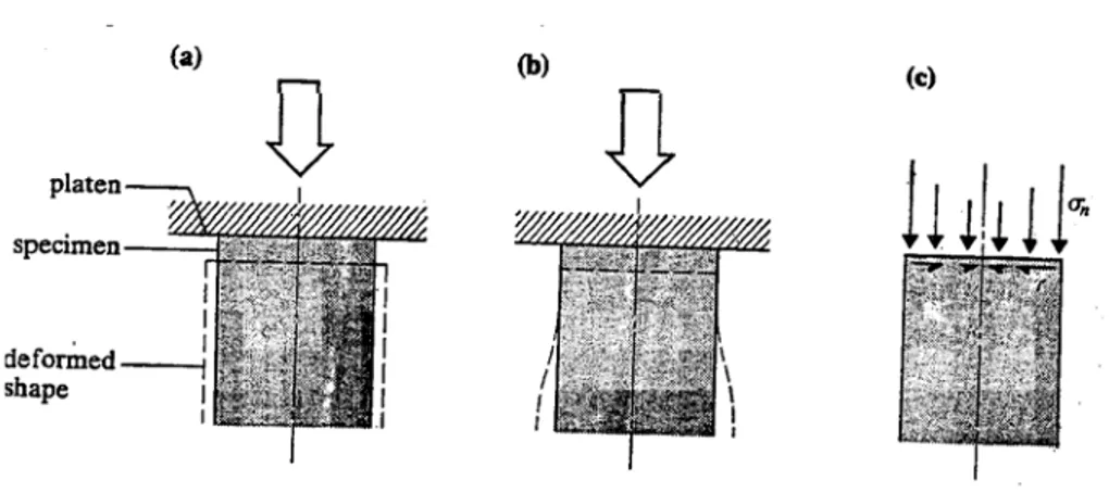 Figure II.1-13 : l’effet du frottement d’interface sur le champs de contraintes et de déformations (Brady et  Brown 1985)  