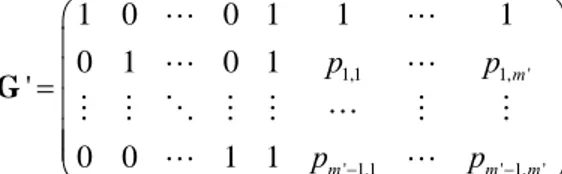 Figure 9: Our generic generator matrix G’. Left m’ columns form the identity matrix I