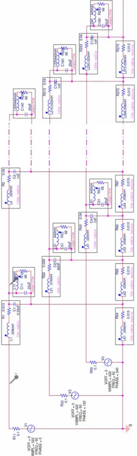 Figure 3.1 – Circuit diagram of the electric network considered on the Public Lighting System in the model proposed.