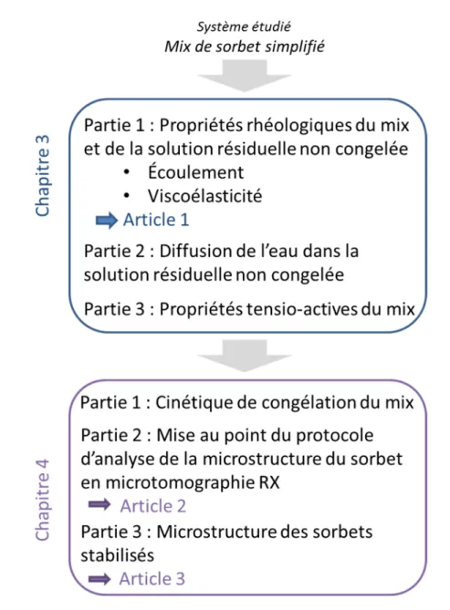 Figure 17 :  Organisation des chapitres de résultats du manuscrit et lien avec les différents 