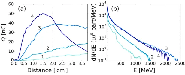 Figure 21 – Évolution des charges électroniques piégées dans le sillage et gé- gé-nération de spectres électroniques maxwelliens