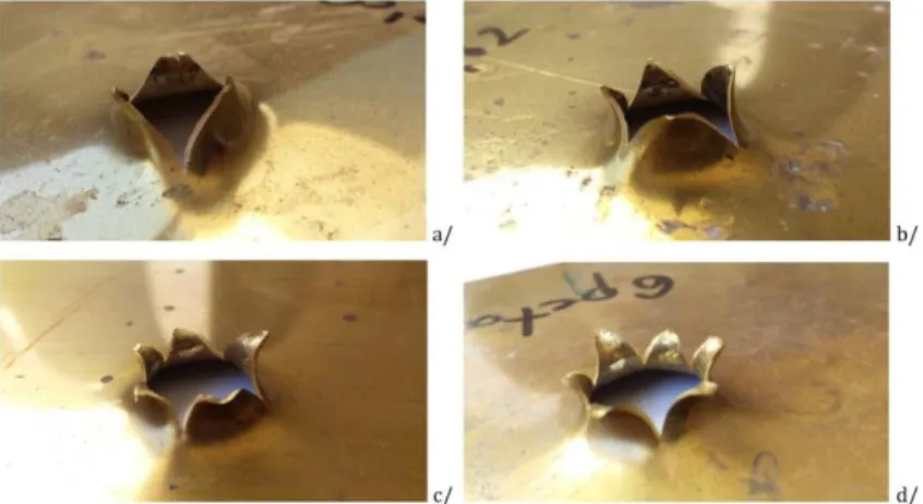 Fig. 1.25. Effect of initial temperature on failure patterns of standard brass alloy: 