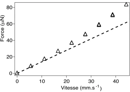 Figure 1.6 – Même mesure que Fig. 1.5 en utilisant de l’eau. ρ f = 1, 00 kg · m −3 , η =
