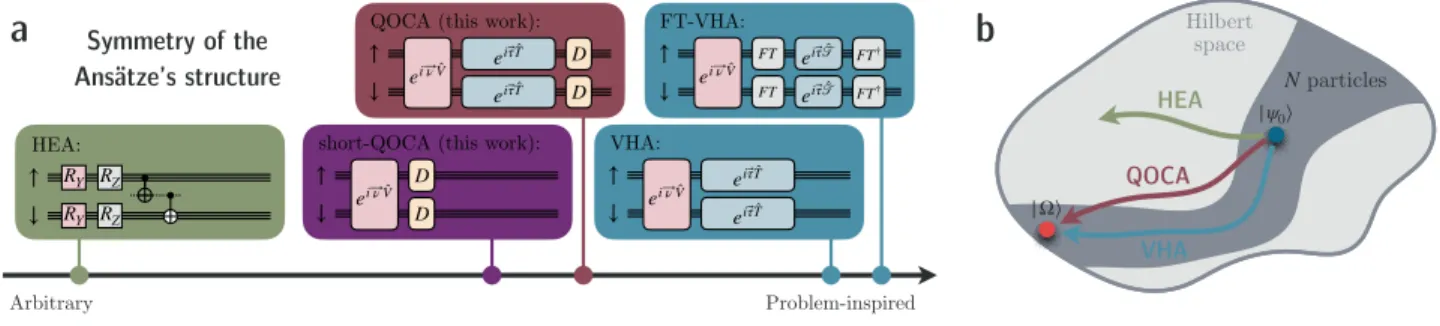 FIG. 1. a Single circuit layer of the ans¨atze studied in this work arranged by the symmetry of their structure
