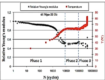 Figure I. 14: Évolution de la température d’auto-échauffement d'un composite SMC standard sollicité en fatigue  [19] 