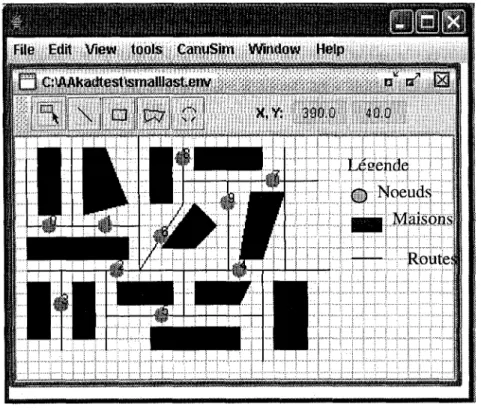 Figure 4.5  Environnement en zone urbaine avec  10 nœuds mobiles 