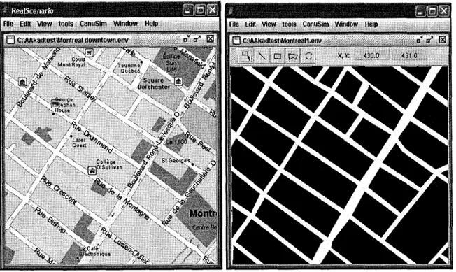 Figure 4.6  Zone urbaine et son environnement équivalent avec AMADEOS 4.2.4  Visualisation des traces de mobilité