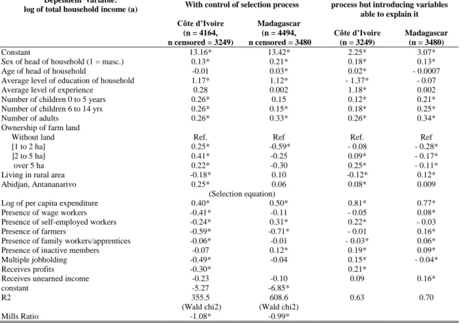 Table 1: Income equation 