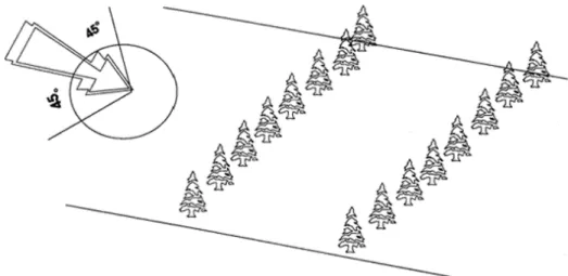 Figure  4.9  Shelter  effect  due  to  orientation  of  the  rows  of  trees  and  the  dominant  wind  direction  (taken  from  Read                  