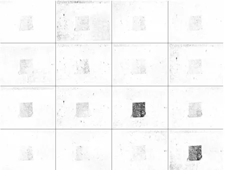 Figure 2.6 – Ensemble des 16 images normalis´ ees en intensit´ e c kl (R max ). L’´ echelle est