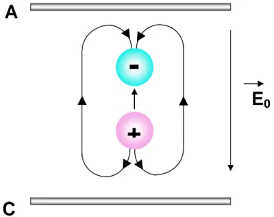 Figure 3 : La charge d’espace forme un dipôle qui renforce localement le champ appliqué