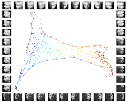 Figure 4.3: LTSA embeddings in R 2 of a set of images. The algorithm is able to