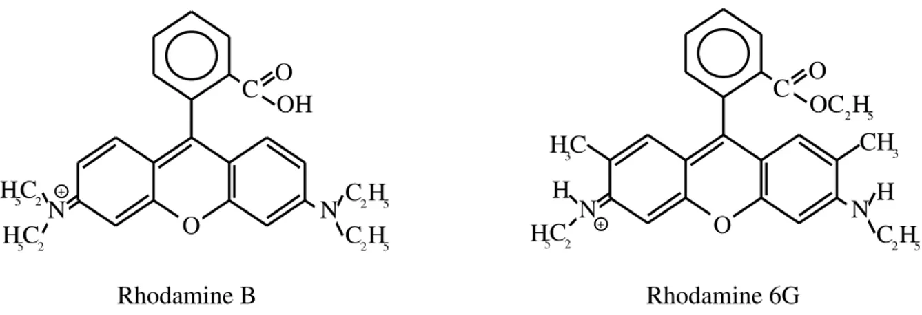 Figure I.8. Structure chimique des colorants utilis´es de la famille des Rhodamines.
