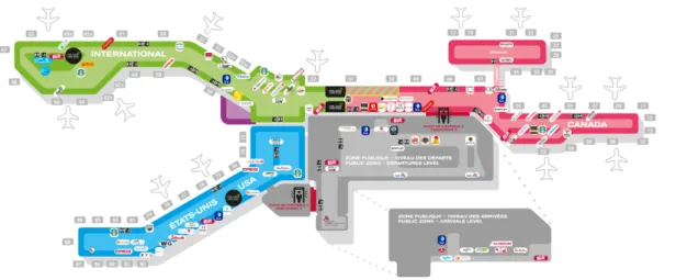 Figure 1.3 Plan du niveau des départs de l'aéroport Montréal-Trudeau (Aéroport de  Montréal, 2020) 