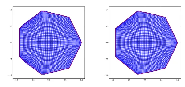 Figure 6: Mapping a square to heptagon. Left: stencil width = 4. Right: stencil width = 8.