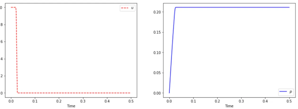Figure 1: Simulation of the reduced problem (PT ,M ). The penalization parameter is ε = 0.01 and the number of elements in the ODEs discretization is equal to 300.