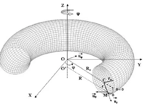 Figure 2.4: Parametrization of the tokamak geometry. The example given is the simplified circular geometry used in this work where ψ can be identified to r