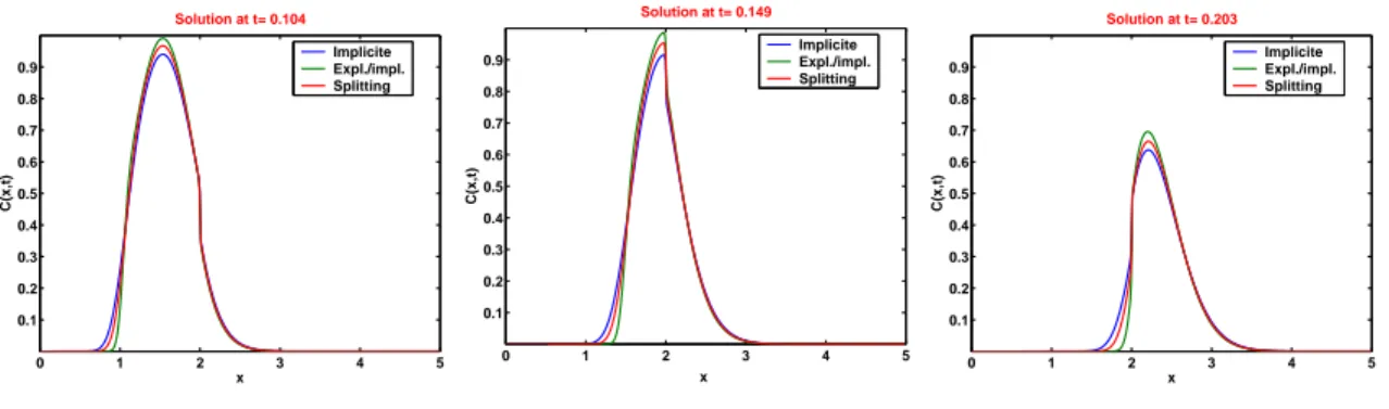 Fig. 2.8: Évolution de la 
on
entration ave
 un maillage grossier (maillage :