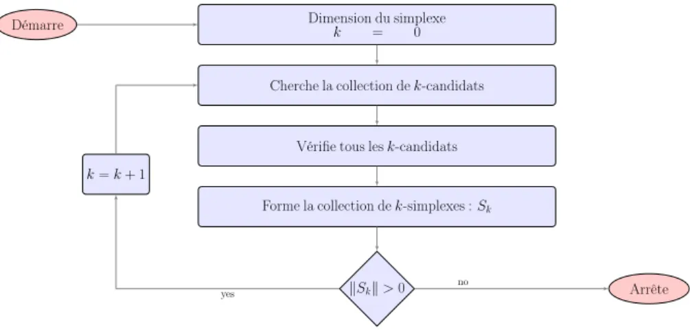 Figure 4: L’algorithme de la construction du complexe de Čech La collection de 0-simplexes, S 0 , est alors évidemment la liste des sommets