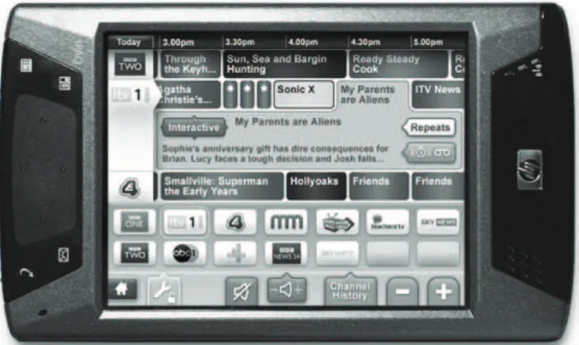 Figure 3.17: Une application de guide électronique des programmes et d’accès aux chaînes sur un dispositif mobile [Cruickshank et al