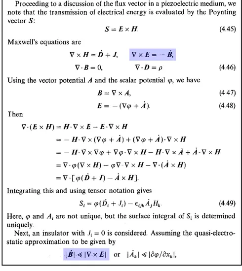 Figure 1.1 – Impression d’une des pages de l’ouvrage [ 3 ] qui amène à se poser quelques questions sur la justification du modèle piézoélectrique quasi-statique !