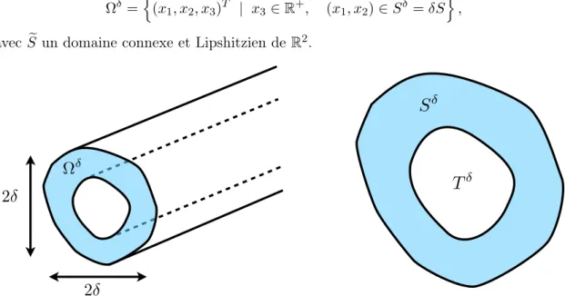 Figure 3.2 – A gauche : domaine de résolution, invariant selon la direction x 3 et semi-