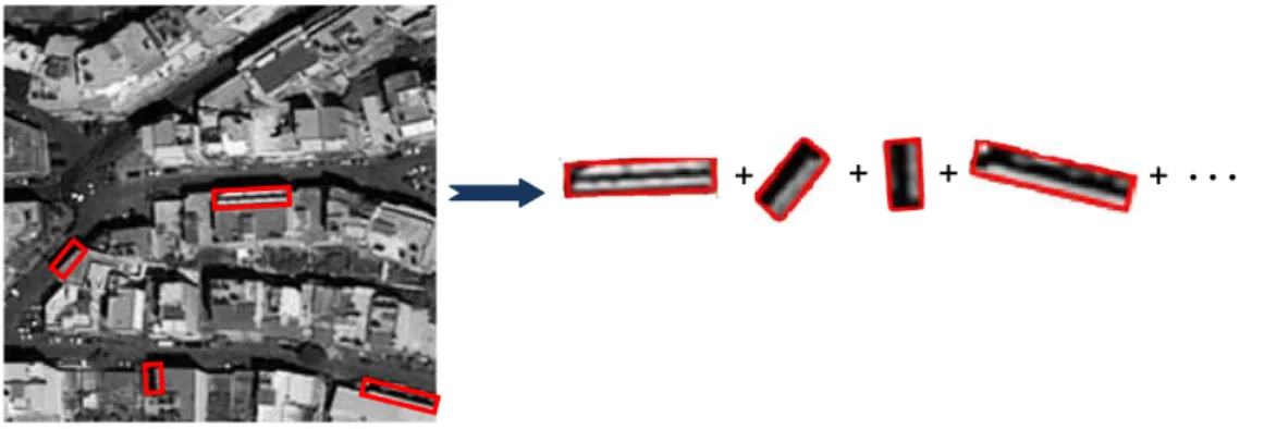 Figure 0.16: Les segments contenant lignes au lieu des vecteurs de base  de l’ACI pour modélisation des images satellite