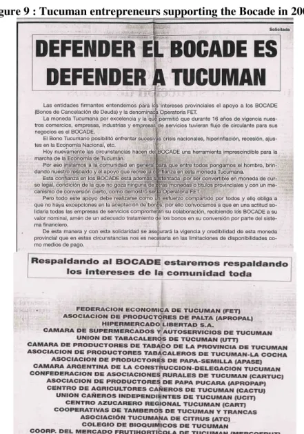 Figure 9 : Tucuman entrepreneurs supporting the Bocade in 2001 40