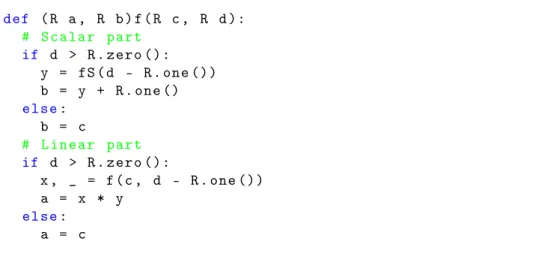 Figure 4.3: Refactoring of the code of Figure 4.2, separating the scalar from the linear part