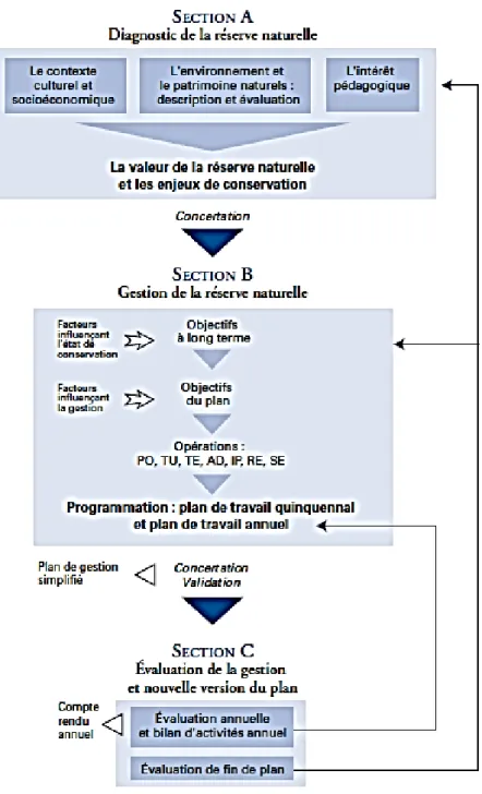 Figure  2.1  :  Diagramme  de  présentation  des  grandes  étapes  pour  réaliser  un  plan  de  gestion
