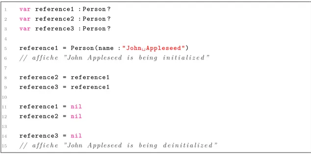 Figure 2.3 – Exemple du ramasse-miettes de Swift avec une instance de la classe Person de la figure 2.2.