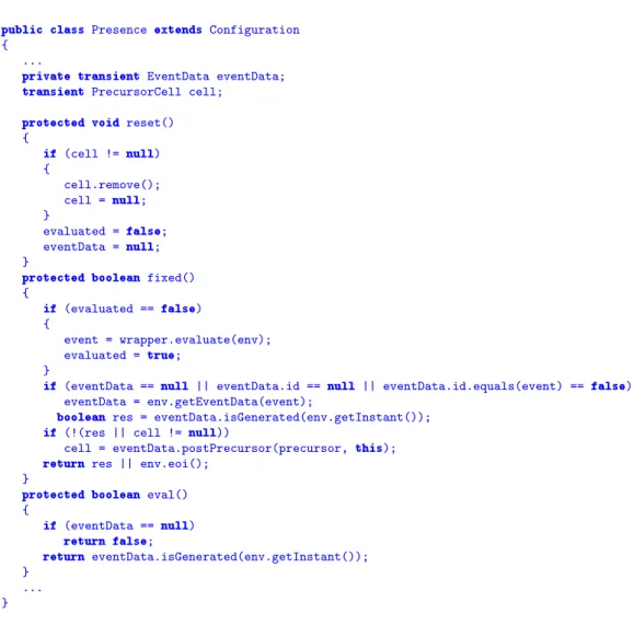 Tab. 4.11 – Impl´ementation de la configuration Presence en Reflex