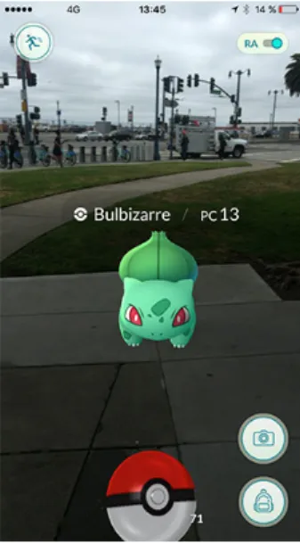 Figure 1.2 – Pokémon Go : un Bulbizarre en réalité augmentée — et une batterie bientôt vide