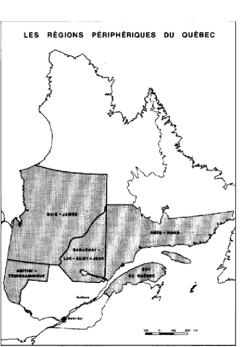 Figure 1.1 Les régions périphériques du Québec (Dugas, 1983) 