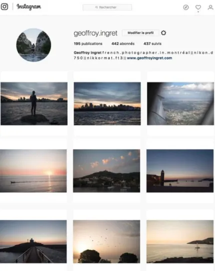 Figure 3 Capture d’écran de mon compte Instagram personnel : un                                               portfolio professionnel