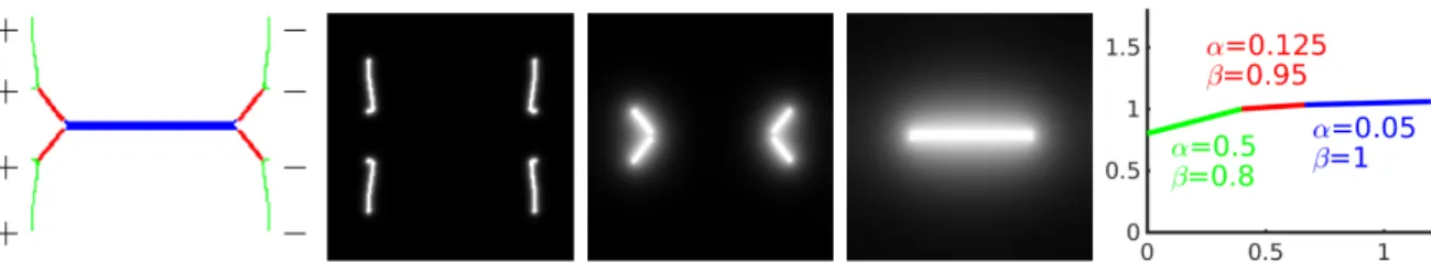 Figure 6: Computed mass flux σ and phase fields ϕ 1 , ϕ 2 , ϕ 3 for the cost function shown