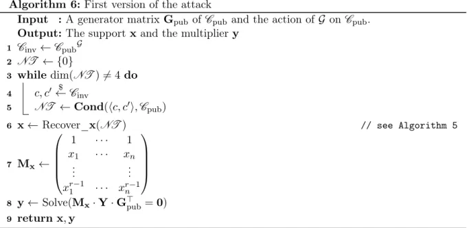 Table 4.3: Work factors of the first variant of the attack