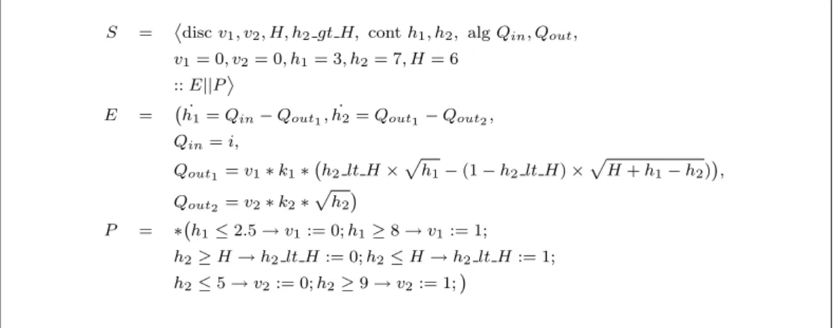 Fig. 4.6 – Encodage du probl`eme des deux r´eservoirs en Hybrid-χ.