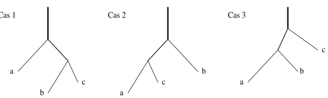 Fig. 5.1  Positions relatives de N(c) par rapport à N(a; b) représentées sur